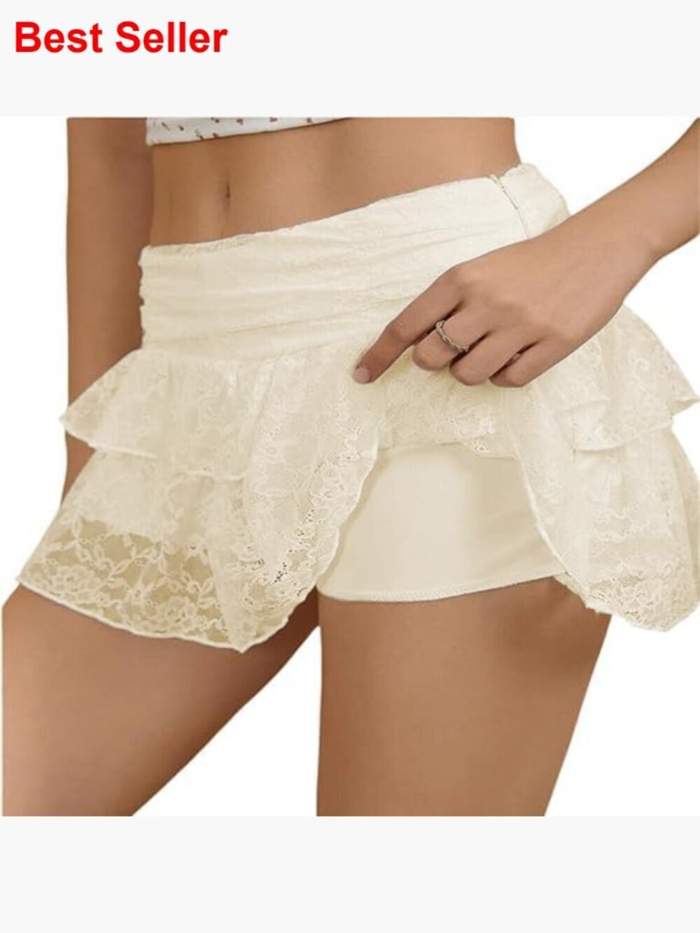 Lace Ruffle Layered Mini Skort with Shorts, High Waist A-Line Skirt